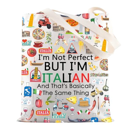 MYSOMY Italienische Tragetasche, italienische Geschenke, mit der Aufschrift "I'm Not Perfect But I'm Italian And That's Basically The Same Thing", Italienisch und Tg3, INCH von MYSOMY
