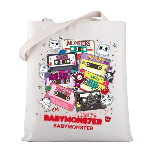 MYSOMY K-Pop Group Gift K-Pop Group BabyMons7er Tote Bag Batter Up Album Merchandise K-Pop Music Lover Gift, Babymons7er Tb, 13.7inch*15.7inch von MYSOMY