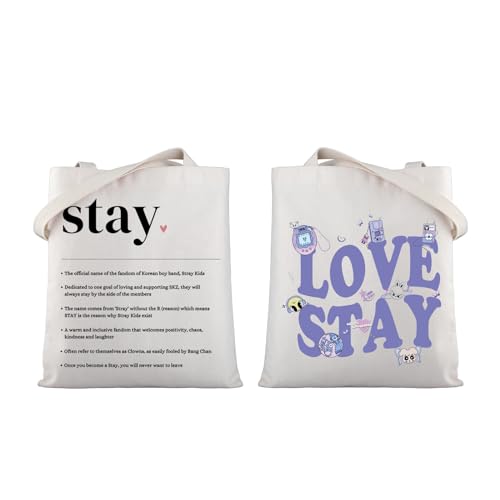 MYSOMY SKZ K-POP Boy Group Geschenk LOVE STAY Canvas Tote Bag Stay Fandom Geschenke SKZ Fans Umhängetasche K-POP Music Lover Merch, Bleiben Sie Tb, 13.7inch*15inch von MYSOMY