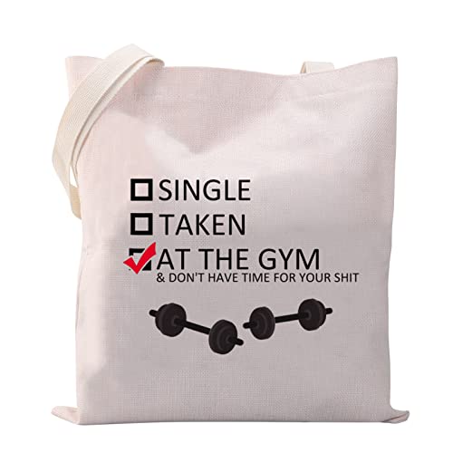 MYSOMY Single Taken at The Gym Tote Bag Fitness Liebhaber Geschenke Workout Canvas Tote Bag Fitness Freak Geschenke für Trainer Coach, Tragetasche für das Fitnessstudio von MYSOMY