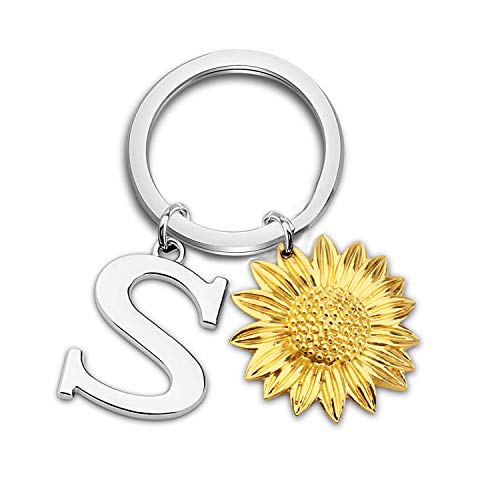 MYSOMY Sonnenblumen-Schlüsselanhänger mit Buchstaben-Anhänger, Initialen-Schlüsselanhänger, Sonnenblumen-Geschenke, A-Z, Anfangsgeschenke, Sonnenblumen-Liebhaber Geschenke, S, S von MYSOMY