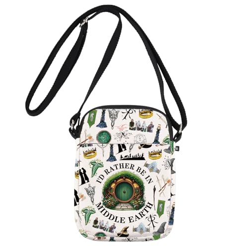 Mittelerde Crossbody-Tasche Ringe Filmgeschenk The Shire Crossbody Bag Baggins Geschenk I'd Rather Be In Middle Earth Umhängetasche, Mittlere Größe 1, 111 von MYSOMY