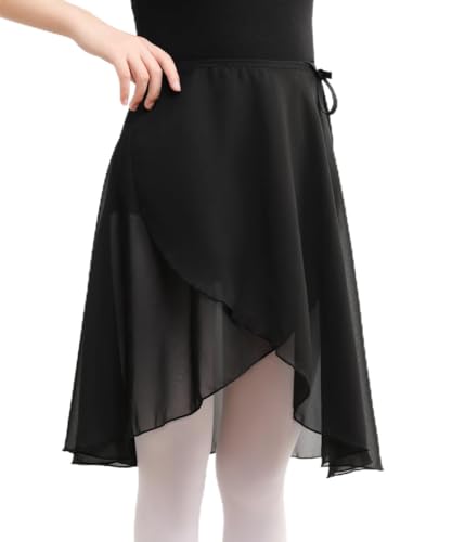 MYSSUCI Damen Ballettrock Lang Wickelrock Chiffon Tanz Rock mit Verstellbare Taille, Schwarz von MYSSUCI