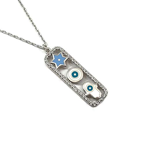 MYSTIC JEWELS By Dalia – DREI Symbole – Davidstern + Böses Auge + Hand der Fatima – zum Schutz, Geschenk für Frauen, Hochzeit Silber von MYSTIC JEWELS