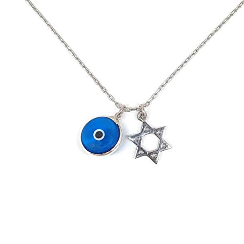 MYSTIC JEWELS By Dalia-Halskette aus 925er Sterlingsilber – Symbole von David Stern & Auge des Glücks von MYSTIC JEWELS