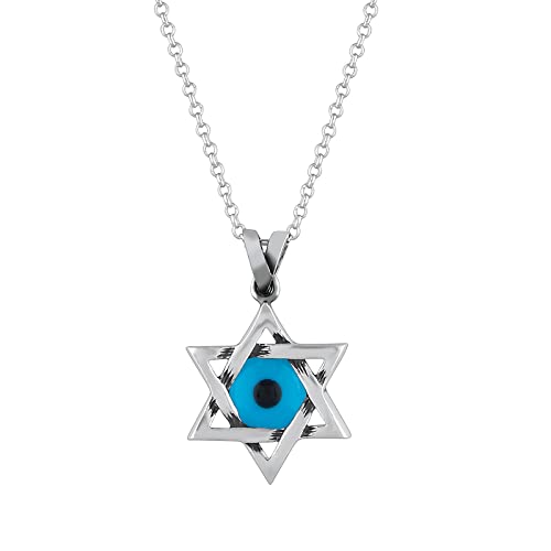 MYSTIC JEWELS By Dalia – Halskette mit Davidstern (Magen David) aus 925er Sterlingsilber mit blauem bösen Blick aus Kristall in der Mitte (groß) von MYSTIC JEWELS