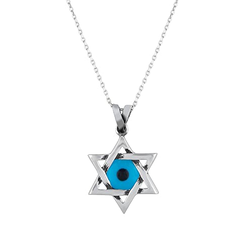 MYSTIC JEWELS By Dalia – Halskette mit Davidstern (Magen David) aus 925er Sterlingsilber mit blauem bösen Blick aus Kristall in der Mitte (klein) von MYSTIC JEWELS