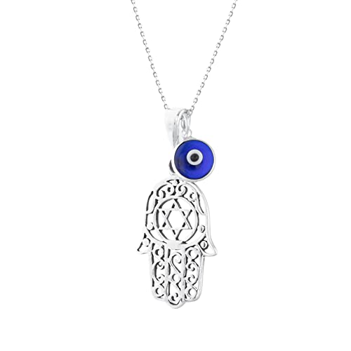 MYSTIC JEWELS By Dalia - Hamsa Halskette aus 925er Sterlingsilber mit einem 7-mm-Evil-Eye-Anhänger (Davidstern) von MYSTIC JEWELS