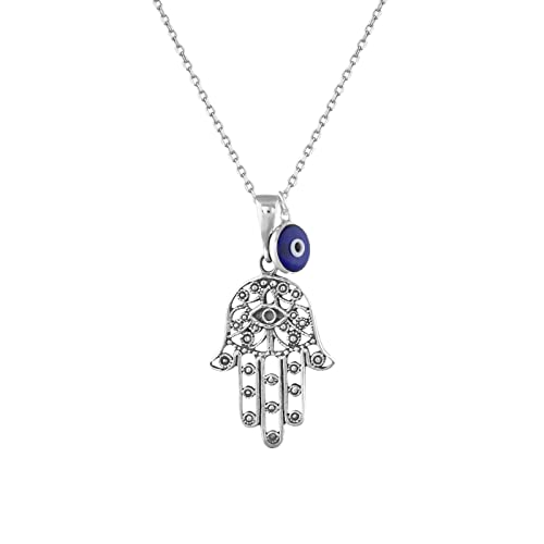 MYSTIC JEWELS By Dalia - Hamsa Halskette aus 925er Sterlingsilber mit einem 7-mm-Evil-Eye-Anhänger (Filigran) von MYSTIC JEWELS