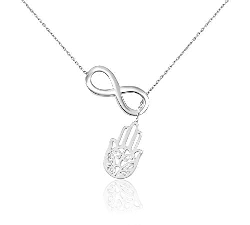 MYSTIC JEWELS By Dalia - Hand der Fatima mit Unendlichkeit - Sterling-Silber 925 - Geschenk für Glück Silber von MYSTIC JEWELS
