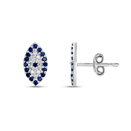 MYSTIC JEWELS By Dalia – Ohrringe mit türkischem Auge in Marquise mit blauen und weißen Zirkoniasteinen aus Sterlingsilber, 7 x 11 mm, Sterling Silber Zirkonia, Kein Edelstein von MYSTIC JEWELS