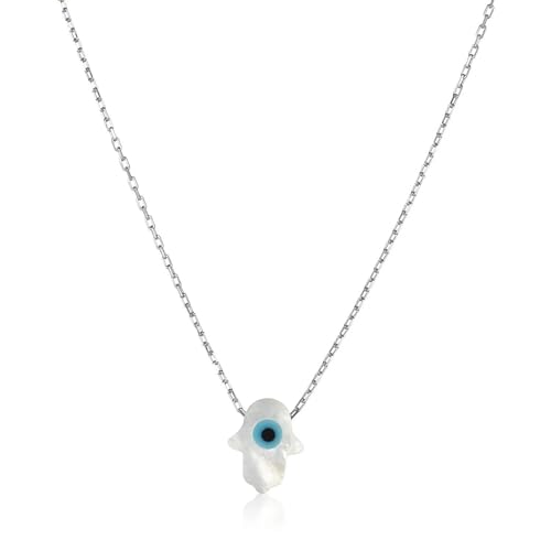 MYSTIC JEWELS Halskette Hand der Fatima mit Mutter aus synthetischer Perle aus 925er Sterlingsilber, 40 + 5 cm, Sterling Silber, Erstellter Perle MYSTIC JEWELS Halskette Hand der Fatima mit Mutter aus synthetischer Perle aus 925er Sterlingsilber, 40 + 5 cm, Sterling Silber, Erstellter Perle von MYSTIC JEWELS
