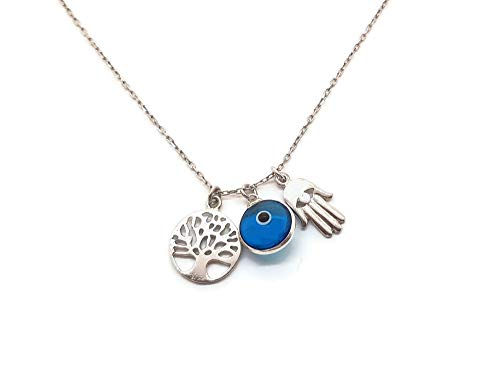 MYSTIC JEWELS – Halskette aus 925-Sterling-Silber – drei Symbole, Hand der Fatima & Baum des Lebens & Auge des Glücks MYSTIC JEWELS – Halskette aus 925-Sterling-Silber – drei Symbole, Hand der Fatima & Baum des Lebens & Auge des Glücks von MYSTIC JEWELS