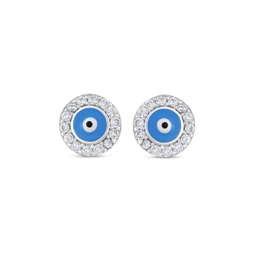 MYSTIC JEWELS - Türkisches Auge Ohrstecker 925 Sterling Silber Zirkonia Emaille Geschenk für Muttertag Jahrestag Geburtstag, 0.8 cm, Sterling Silber, Kein Edelstein von MYSTIC JEWELS