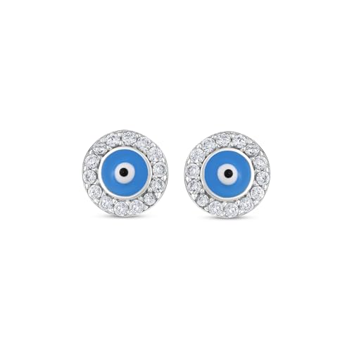 MYSTIC JEWELS - Türkisches Auge Ohrstecker 925 Sterling Silber Zirkonia Emaille Geschenk für Muttertag Jahrestag Geburtstag, 0.8 cm, Zirkonia, Kein Edelstein von MYSTIC JEWELS