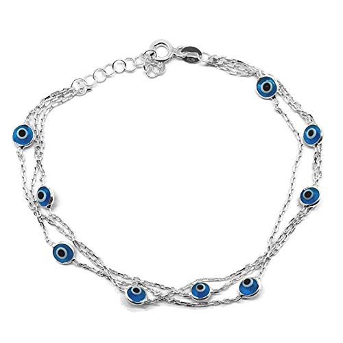 Mystic Jewels by Dalia 19 cm Armband aus Silber mit bösen Augen, dreifache Kette mit kleinen Augen, für Glück, Kristall… (Hellblau) Mystic Jewels by Dalia 19 cm Armband aus Silber mit bösen Augen, dreifache Kette mit kleinen Augen, für Glück, Kristall… (Hellblau) von MYSTIC JEWELS