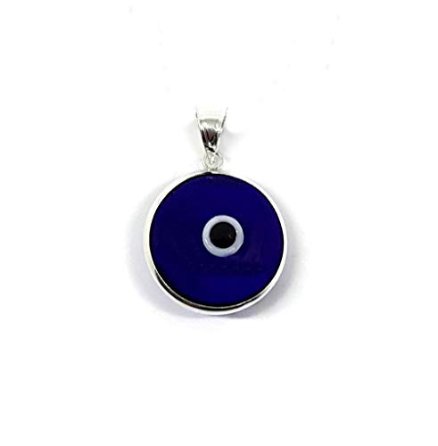 MYSTIC JEWELS by Dalia Anhänger „Böses Auge aus Kristallglas, für das Glück – Sterling-Silber 925 – Durchmesser des Anhängers 15 mm (Blau) von MYSTIC JEWELS