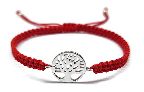 MYSTIC JEWELS by Dalia Armband aus 925er Sterlingsilber – Baum des Lebens – in Macrome Faden rot – verstellbar – zum Verschenken Silber von MYSTIC JEWELS