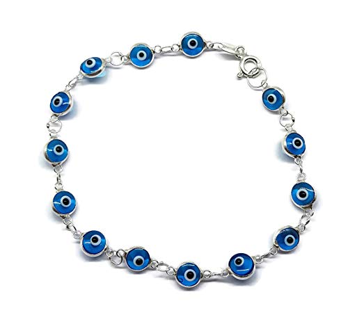 MYSTIC JEWELS by Dalia – Armband aus Silber „Böser Auge“ – 19 cm (Hellblau) von MYSTIC JEWELS