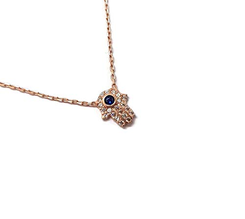 MYSTIC JEWELS by Dalia Halskette Hand der Fatima mit Anhänger Glücksbringer - Minimalistisch - 925 Sterling Silber zum Schutz (Rosa) von MYSTIC JEWELS