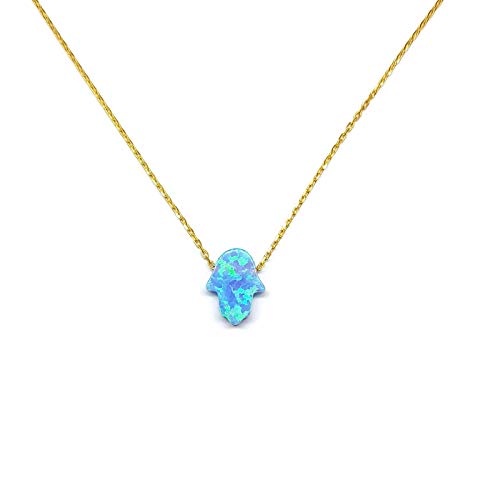 MYSTIC JEWELS by Dalia Halskette mit Anhänger „Hand der Fatima“, 925er-Sterlingsilber, künstlicher Opal, verstellbare Länge 40 cm + 5 cm (Silber-Goldfarben) von MYSTIC JEWELS