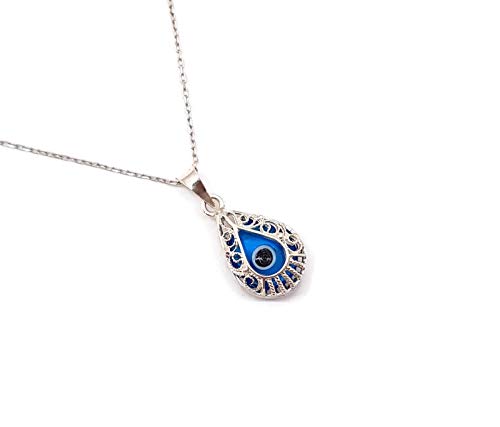 MYSTIC JEWELS by Dalia Halskette mit bösem Auge aus Kristall und Sterling-Silber 925 (Tropfen Form) von MYSTIC JEWELS