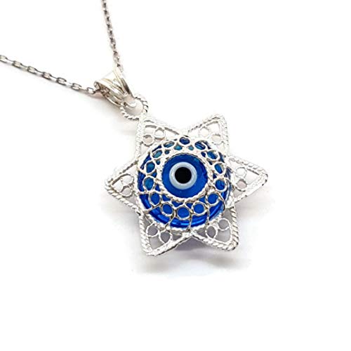 MYSTIC JEWELS by Dalia Halskette mit türkisem Auge aus 925er Sterlingsilber (Davidstern) von MYSTIC JEWELS