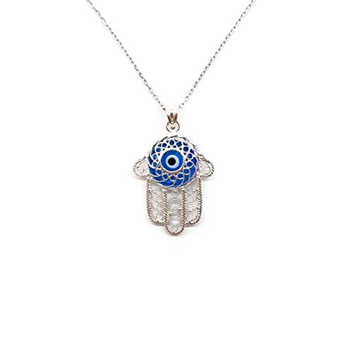 MYSTIC JEWELS by Dalia Halskette mit türkisem Auge aus 925er Sterlingsilber (Hand Der Fatima) von MYSTIC JEWELS