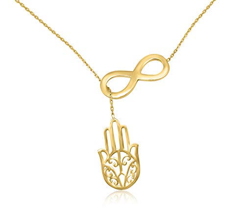 MYSTIC JEWELS by Dalia– Hand der Fatima mit Unendlichkeit – Sterling-Silber 925 – Geschenk für Glück (Silber-Goldfarben) von MYSTIC JEWELS