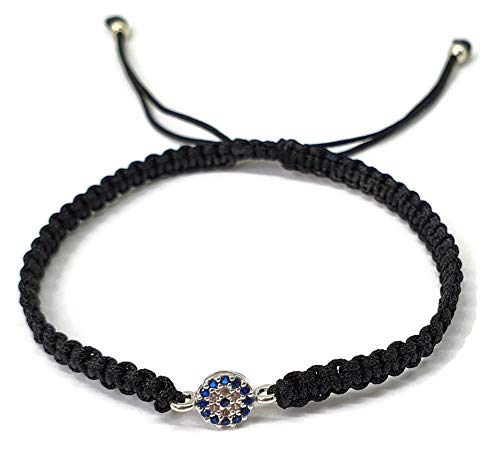 MYSTIC JEWELS by Dalia – Klassisches handgestricktes Macrom Evil Eye Armband mit Zirkonen in Blau und Weiß, 20 cm, Baumwolle MYSTIC JEWELS by Dalia – Klassisches handgestricktes Macrom Evil Eye Armband mit Zirkonen in Blau und Weiß, 20 cm, Baumwolle von MYSTIC JEWELS