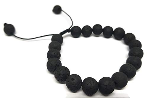 MYSTIC JEWELS by Dalia - Shamballa Armband für Herren, geflochtenes Armband mit Perlen aus Natursteinen Lava in Schwarz, 16-23 cm von MYSTIC JEWELS