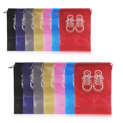 14 Stück Reise Schuhe Aufbewahrung Schuhtasche mit Transparente Fenster mit Zugband Staubdicht Schuhsack für Männer Frauen Reisen Oder Zuhause Aufbewahrung Schuhsack von MYSUNBAR
