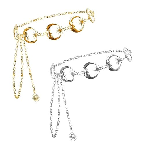 MYSUNBAR 2 Stück Taillenkette Silber und Gold Damen Kettengürtel Mode Metall Kettengürtel Körper Bauch Taille Gürtel Legierung Taille Gürtel Einstellbare Taillenkette von MYSUNBAR