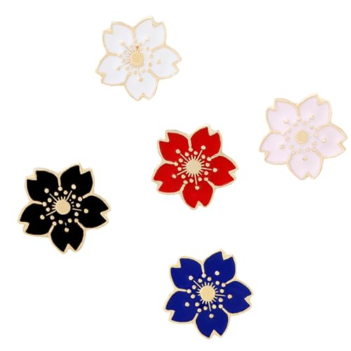 5 Stück Blume Brosche Kirschblüte Emaille Legierung Anstecknadel Lapel Pin Sicherheitsnadel von MYSUNBAR