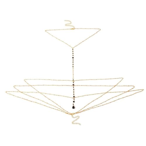 Boho Kristallkette Gold Körperketten BH Schwarz Mehrschichtige Ketten Körperzubehör Schmuck für Frauen von MYSUNBAR