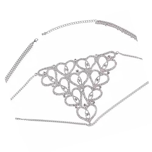 Boho Strass Unterwäsche Kette Silber Funkelnd Liebe Kristall Bikini Höschen Körperketten Nachtclub Schmuckzubehör für Frauen und Mädchen von MYSUNBAR