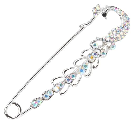 Pfau Charme Sicherheitsnadel Brosche Clip für Damen Schal Mantel Schmucknadel - Silber von MYSUNBAR