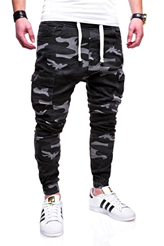 MT Styles Cargo Jogger-Jeans Hose RJ-3188 (Camouflage Schwarz, W30) von MYTRENDS Styles