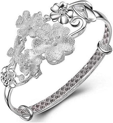 Armband Frauen Chinesische Matte Blume Einstellbare Manschette Armreif Klassische Armband Damen Silber Schmuck Armband Frauen Chinesische Matte Blume Einstellbare Manschette Armreif Klassische Armband Damen Silber Schmuck von MYXJX
