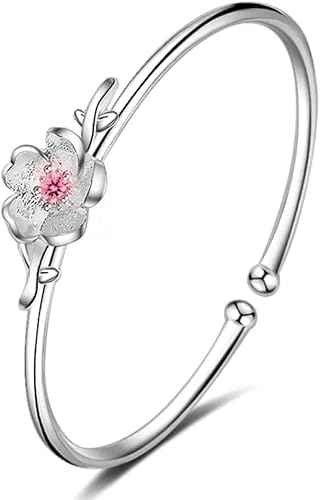 MYXJX Armband Frauen Hand Carve Kirschblüten Manschette Armreif Vintage Armband Damen Silber Schmuck Geburtstag MYXJX Armband Frauen Hand Carve Kirschblüten Manschette Armreif Vintage Armband Damen Silber Schmuck Geburtstag von MYXJX