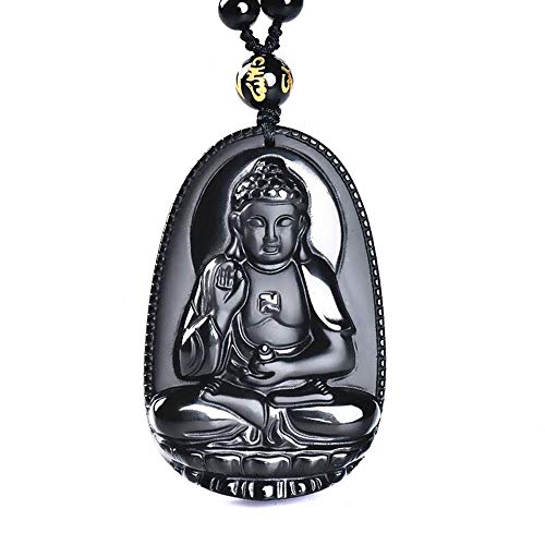 MYXJX Obsidian-Halskette, Obsidian-Buddha-Anhänger, Jade-Anhänger, männliche Frauen, Halskette, Buddha-Perlenvorhang, umgeladen, Peeling-Buddha-Kopf-Anhänger, Schwarze Jade von MYXJX