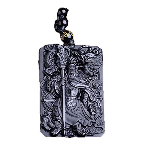 MYXJX Obsidian-Halskette, Schwarzer Obsidian-Buddha-Halsketten-Anhänger Guan Yun-Drachen-Jade-Anhänger Jade-Schmuck Feiner Schmuck Glücksgeschenke for Frauen mit Box von MYXJX