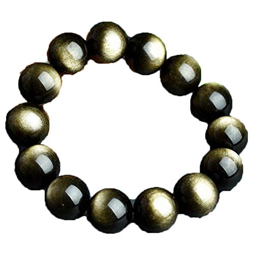 Perlenarmbänder, 12mm große echte natürliche Stein Gold Obsidian Runde Perlen Armbänder for Frauen und Männer Charme elastische leistungsstarke Stretch-Armband von MYXJX