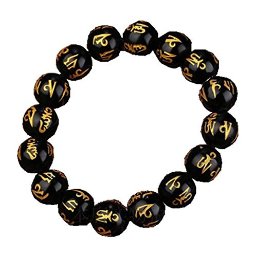 Perlenarmbänder, Natürliches Obsidian Armband Om Mani Padme Hum Perlen Armband Herren Damen Armreif von MYXJX
