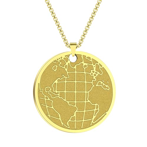 MYYCYCV Halskette Anhänger Globale Münzkette Halskette für Frauen Männer geometrischer Schmuck Weltkarte Halskette Geschenk Ornamente Geschenk von MYYCYCV