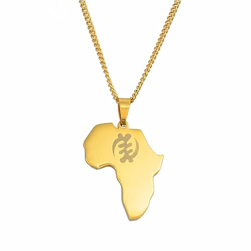MYYCYCV Halskette Anhänger Goldene Afrika-Karte mit Ghana-Symbolanhänger Mädchen-Halskette Geschenk von MYYCYCV