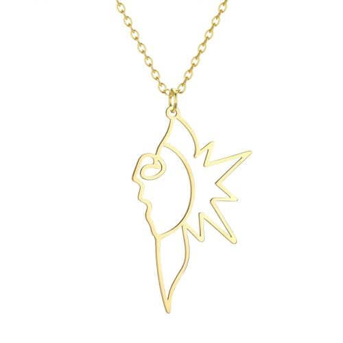 MYYCYCV Halskette Anhänger Sonne Gesicht Zeichnung Damen Halskette minimalist Schmuck Halskette Anhänger Ornament Geschenk von MYYCYCV