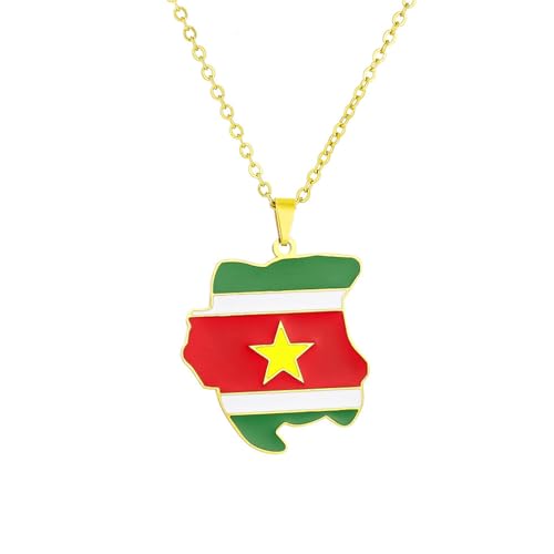 MYYCYCV Halskette Anhänger Vintage Republik Suriname Karte Flagge Halskette Schmuck High-End-Nischen-Accessoires für Männer und Frauen Geschenk von MYYCYCV