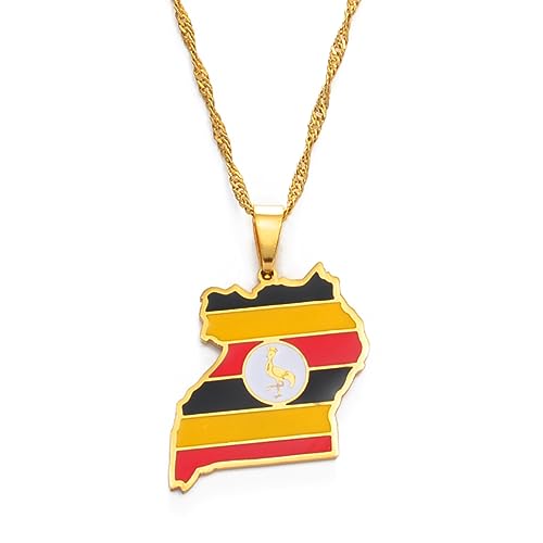 MYYCYCV Halskettenanhänger, Uganda-Karte und Flagge, farbiger Schmuck, ugandische Karten für Damen und Herren, Geschenk, Sonstige von MYYCYCV