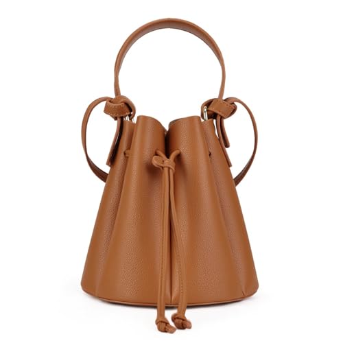 MYZCYBFC Blütenblatt handtasche retro kordelzug schulter messenger tasche einfache und modische segen tasche (Brown,Large) von MYZCYBFC